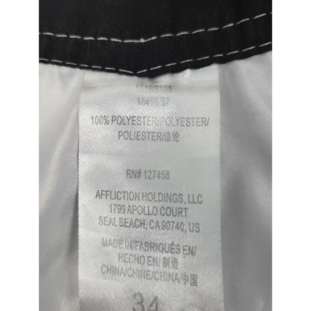 Affliction‎ THUNDERFOOT Boardshorts Swim Trunks 34 Black Tie Waist Gothic Grunge